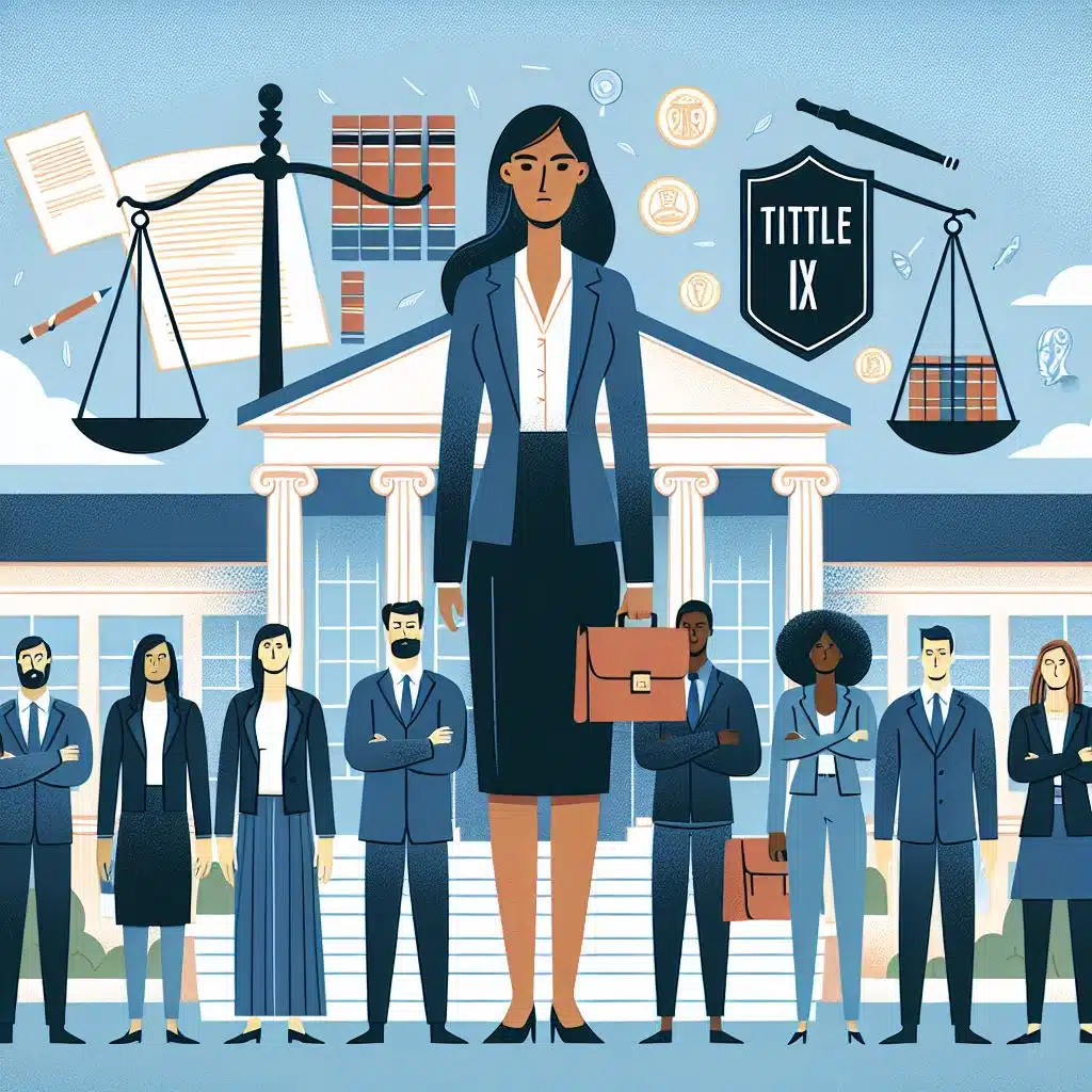Title IX Rights of the Accused: What Every Student Should Know 13 Scales of justice balanced over a university campus, symbolizing fairness and legal rights in Title IX investigations.